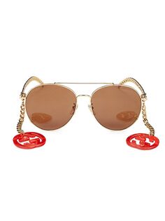 Круглые солнцезащитные очки 61MM Gucci, золото