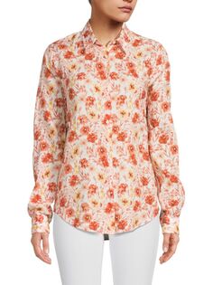Льняная рубашка на пуговицах с цветочным принтом Saks Fifth Avenue, цвет White Multi