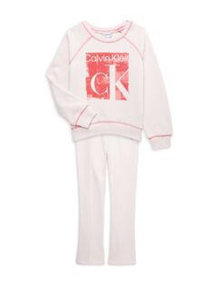 Комплект из двух предметов: свитшот и брюки с логотипом для маленькой девочки Calvin Klein, цвет White Multi