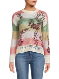 Свитер из смеси мохера с цветочной полоской Redvalentino, цвет White Multicolor