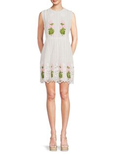 Кружевное мини-платье с вышивкой Giambattista Valli, цвет White Rose