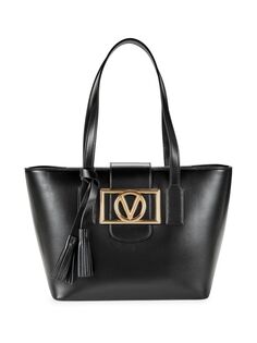 Кожаная сумка-тоут с логотипом Delphine Mario Valentino, черный