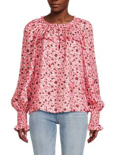 Блузка из смесового шелка с цветочным принтом Ramy Brook, розовый