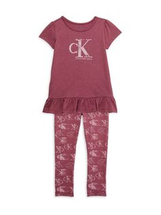 Комплект из двух предметов: туника и леггинсы с логотипом для маленькой девочки Calvin Klein, розовый