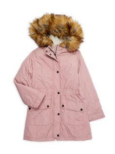 Куртка с капюшоном с отделкой из искусственного меха для маленьких девочек Urban Republic, розовый