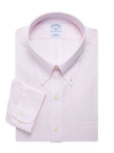 Оксфордская рубашка в мелкую клетку без железа Brooks Brothers, розовый