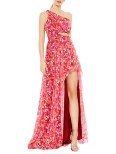 Платье на одно плечо с высоким и низким вырезом Mac Duggal, розовый