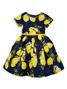 Платье с лимонным принтом для маленьких девочек и девочек Joe-Ella, темно-желтый