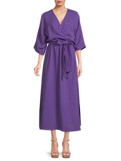 Платье миди с V-образным вырезом и поясом Renee C., фиолетовый