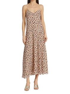 Шелковое платье-комбинация с леопардовым принтом Flora Theory, цвет Beige Multi