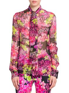 Рубашка из шелкового шифона Versace Orchid Versace, цвет Pink Black