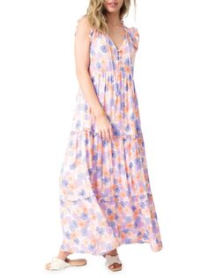 Многоярусное платье макси с цветочным принтом Gibsonlook, цвет Poppy Pink Print