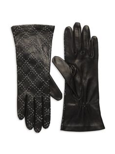 Кожаные перчатки со стежком Portolano, цвет Black Cream