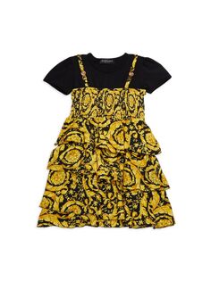 Многоярусное платье в стиле барокко для маленьких девочек и девочек Twofer Versace, цвет Black Gold
