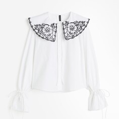 Блузка H&amp;M Poplin With Eyelet Embroidery Floral, белый H&M