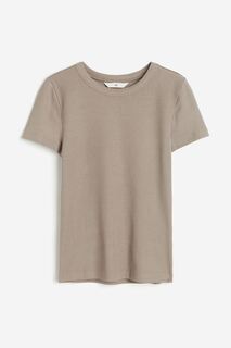 Футболка H&amp;M Ribbed Modal-blend, серо-коричневый H&M