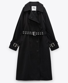 Тренч Zara Oversize Coat With Belt, черный