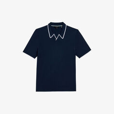 Рубашка-поло из эластичного хлопка с открытым вырезом и короткими рукавами Ted Baker, темно-синий