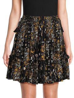 Мини-ярусная юбка с принтом Irma Poupette St Barth, цвет Black Multicolor