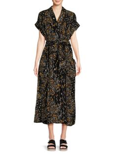 Платье миди с поясом и принтом Anita Paisley Poupette St Barth, цвет Black Multicolor