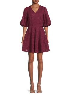 Кружевное мини-платье с расклешенной юбкой Rachel Parcell, цвет Wine Red