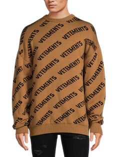 Шерстяной свитер с круглым вырезом и логотипом Vetements, карамель