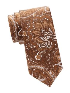 Шелковый галстук с принтом Brioni, цвет Coffee