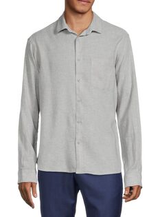 Рубашка на пуговицах с длинными рукавами из смесового льна Saks Fifth Avenue, цвет Wolf Grey