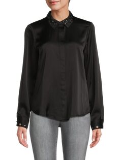 Атласная рубашка на пуговицах с люверсами Karl Lagerfeld Paris, черный