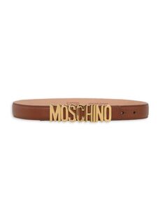 Кожаный ремень с логотипом Moschino, коричневый