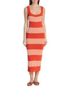 Полосатое облегающее платье миди Zimmermann, цвет Coral Shell