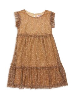 Многоярусное платье с леопардовым принтом для девочек Juicy Couture, коричневый