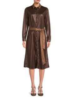 Платье миди из искусственной кожи с поясом Yal New York, коричневый