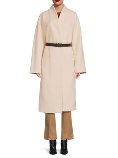 Длинное пальто с поясом из искусственного меха Calvin Klein, цвет Cream