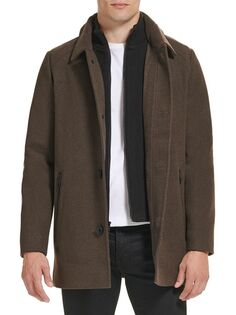 Пальто из смесовой шерсти на подкладке из свитера с воротником-стойкой Kenneth Cole, коричневый