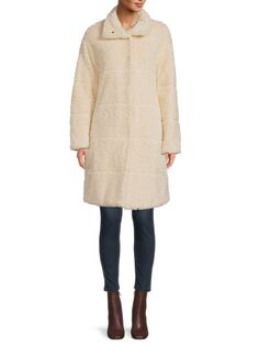 Двустороннее стеганое пальто из искусственного меха Donna Karan New York, цвет Cream