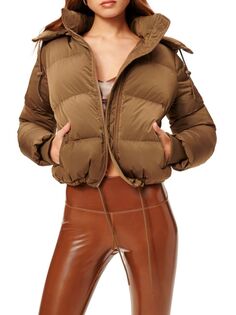 Переливающаяся куртка-пуховик с капюшоном Good American, коричневый
