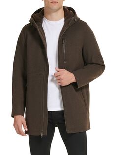 Полушерстяное пальто с капюшоном из искусственной овчины Kenneth Cole, коричневый