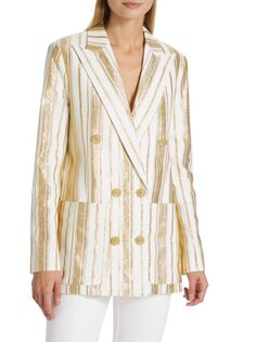 Блестящий полосатый пиджак 7 For All Mankind, цвет Cream Gold