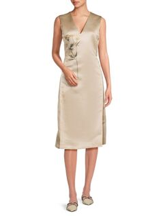 Атласное платье-миди с цветочным принтом Bottega Veneta, цвет Cream Multi