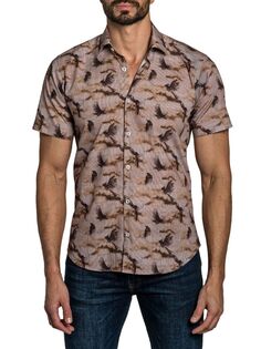 Рубашка на пуговицах с короткими рукавами и принтом птиц Jared Lang, коричневый