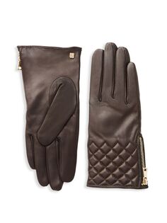 Стеганые кожаные перчатки Bruno Magli, коричневый