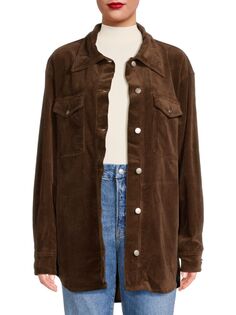 Удлиненная вельветовая куртка-рубашка Good American, коричневый