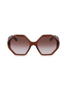 Солнцезащитные очки 55MM с геометрическим рисунком Ferragamo, цвет Crystal Brown