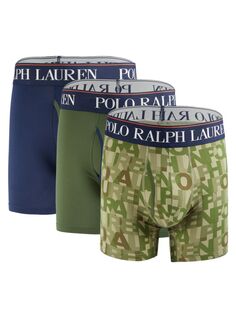 Комплект из 3 трусов-боксеров с 4D-флексом и логотипом Polo Ralph Lauren, цвет Cruise Navy Green