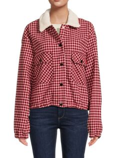 Клетчатая куртка-рубашка с отделкой из искусственного меха Love Moschino, красный
