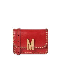 Кожаная сумка через плечо с заклепками и логотипом Moschino, красный