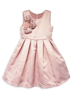 Атласное платье с розеткой для маленьких девочек и девочек Joe-Ella, розовый