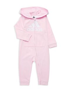 Комбинезон с капюшоном и логотипом для маленьких девочек Adidas, розовый