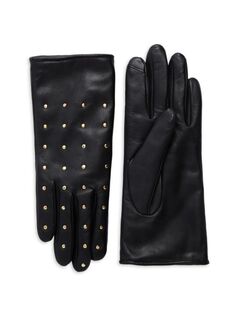 Кожаные перчатки с заклепками на подкладке из искусственного меха Saks Fifth Avenue, черный